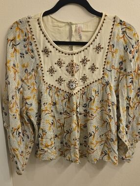 RAGA Cream Floral Embroidered Peasant Blouse